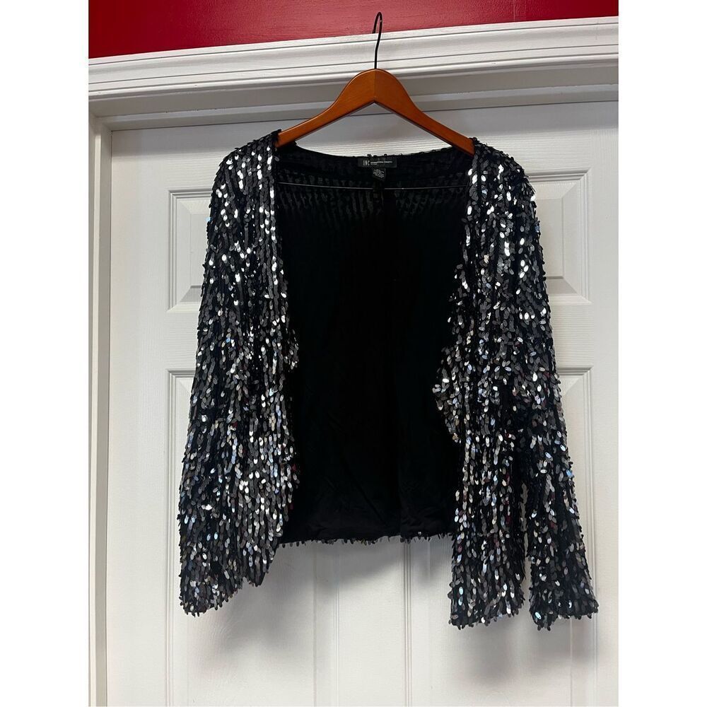 Inc. International Concepts Black Sequin Open Front Jacket sz 2X EUC